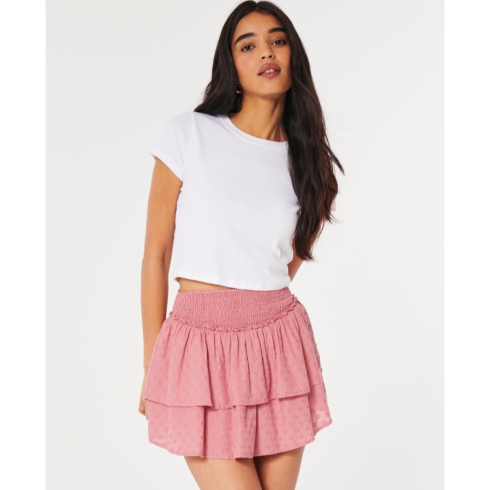 Hollister Skirt Sz S Pink Floral Embroidered Tiered Ruffle Coquette‎ High Rise